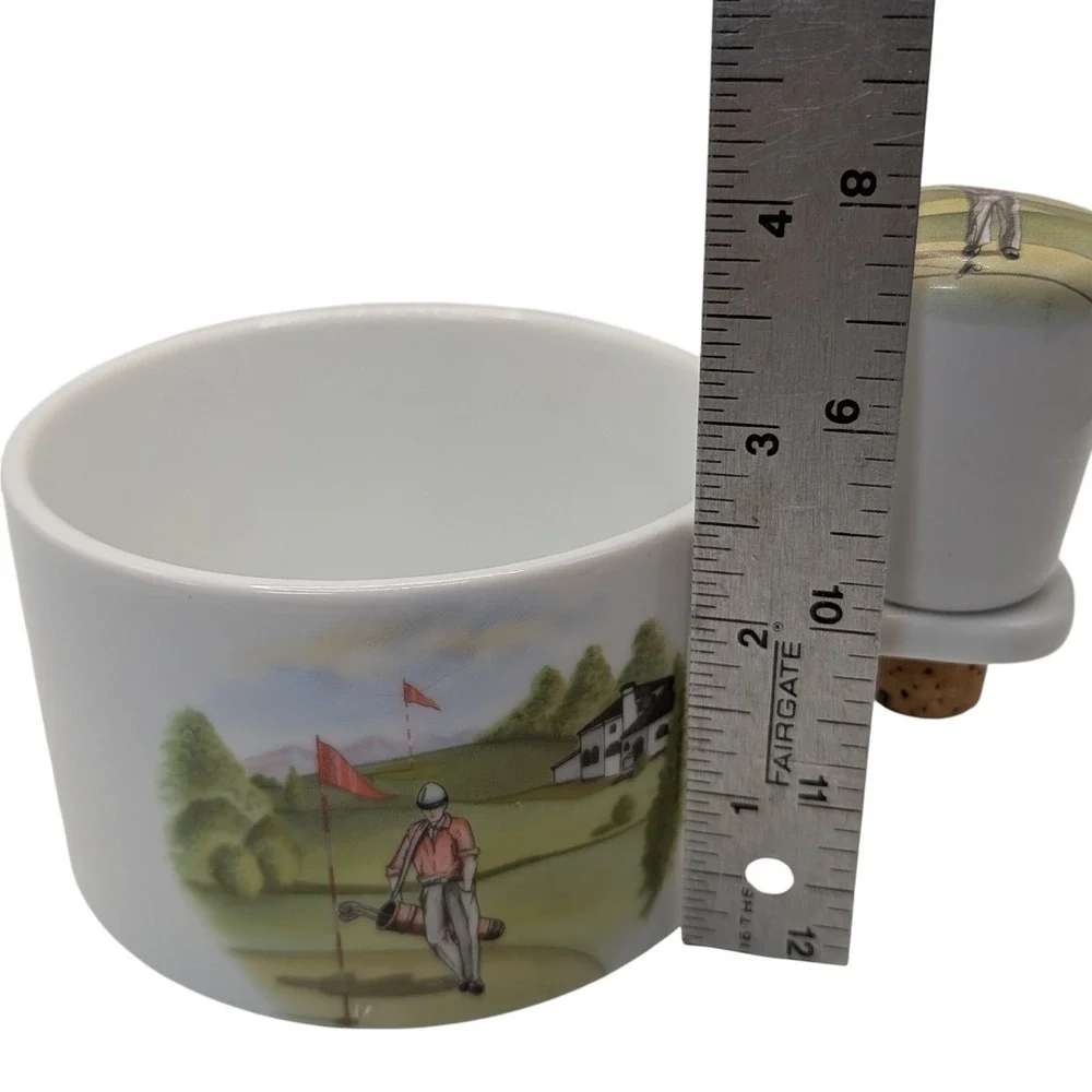 Liette Int‎ Wine Bottle Coaster and Stopper Hand Decorated Porcelain Golf Scene